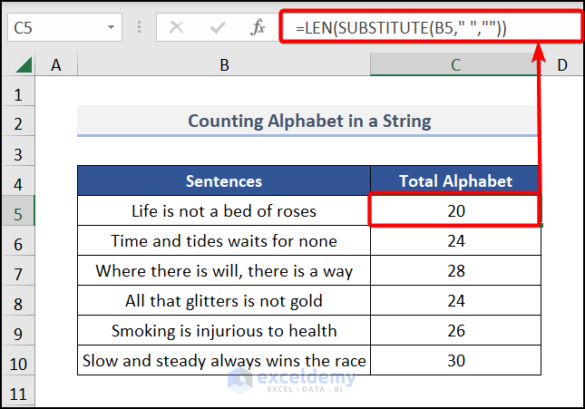 Count All Alphabets in a String