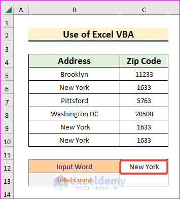 Run Excel VBA Code to Count Specific Words in Excel