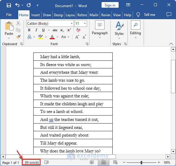 Use of Microsoft Word to Count the Total Words in Excel