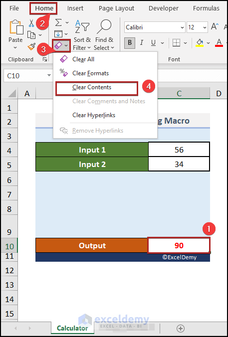 Clear Contents in Excel