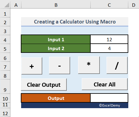 how to create a calculator in excel using macros