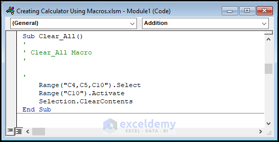 Macros for clear all in Excel