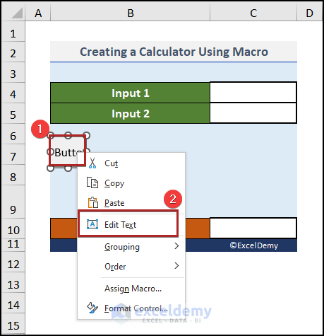 Editing button caption in Excel