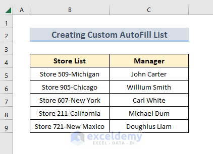 how to create a custom autofill list in excel