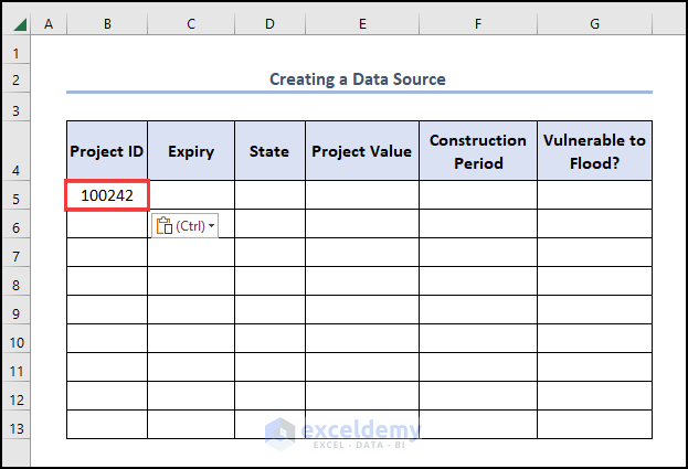Input Numerical Data how to create a data source in excel