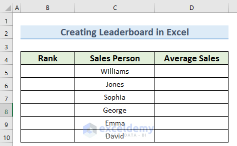 how to create a leaderboard in excel