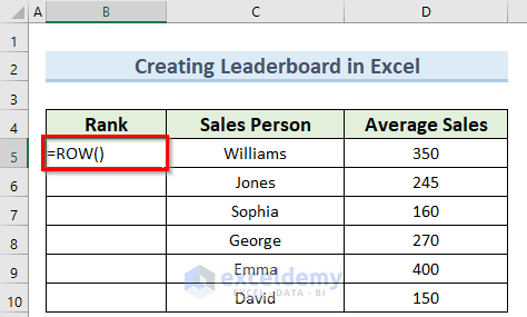 entering row formula to create a leaderboard in Excel