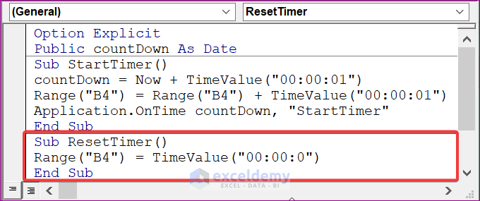 Generate Another Macro to Reset Stopwatch in Excel