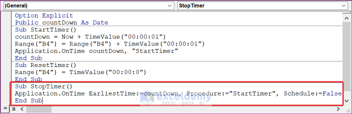 Build Last Macro to STOP Stopwatch in Excel