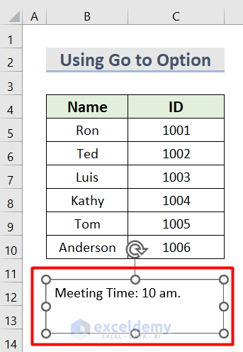 Using Go to option to delete text box in excel