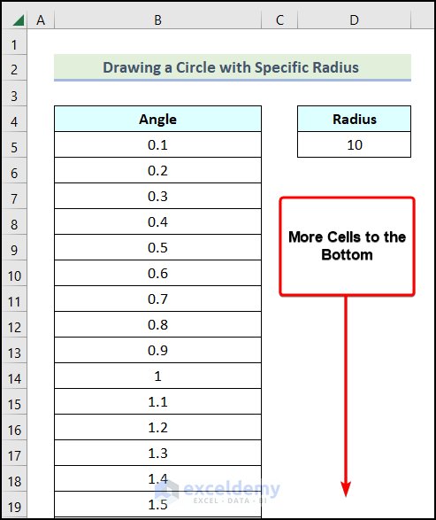 how to draw a circle in excel with specific radius