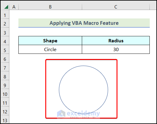 Final output of method 3 to draw a circle in excel with specific radius