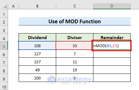 Get Remainder Using Excel MOD Function