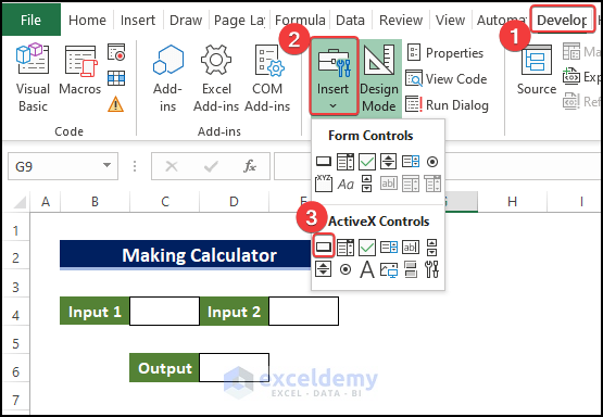 Input Command Button to make a calculator in excel