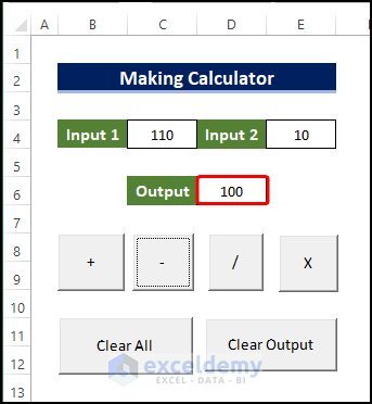 Final step of make calculator in Excel