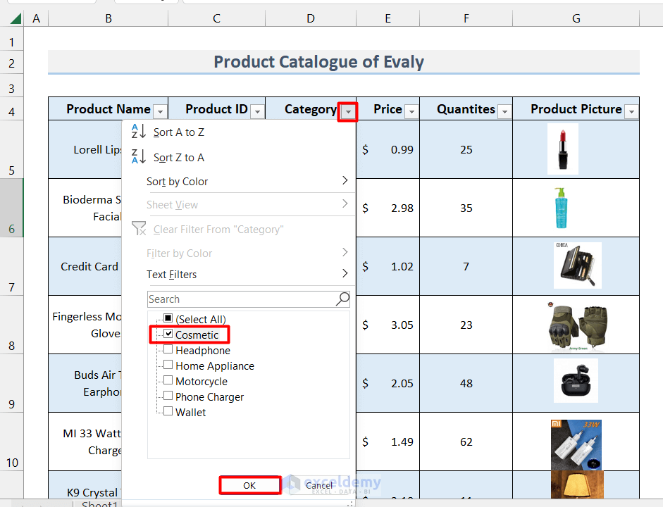 how to make catalogue in excel
