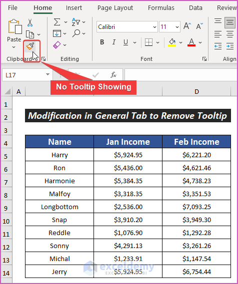 How to remove tooltip in Excel