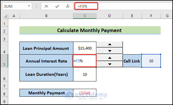  Use Spin Button in Excel to change the cell link