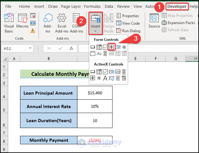 Insert Spin Button in Excel