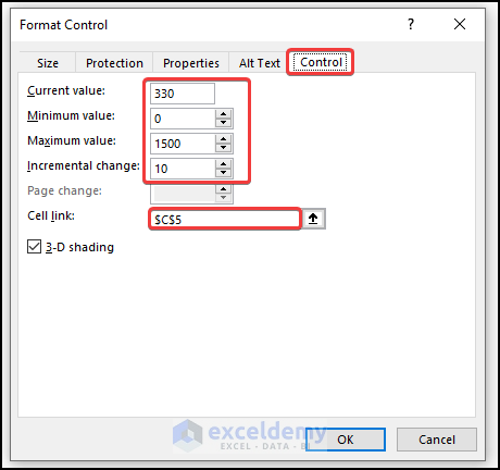 input the data to Use Spin Button in Excel