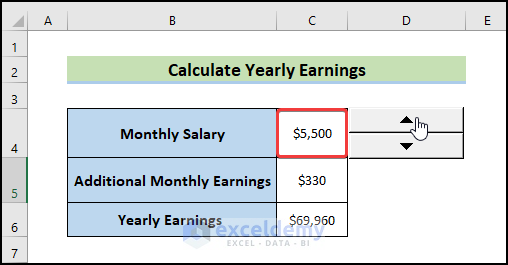  Use Spin Button in Excel to change monthly salary