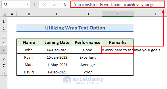 Utilize WRAP TEXT Option to Make a Paragraph in Excel Cell
