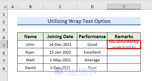 Utilize WRAP TEXT Option to Make a Paragraph in Excel Cell