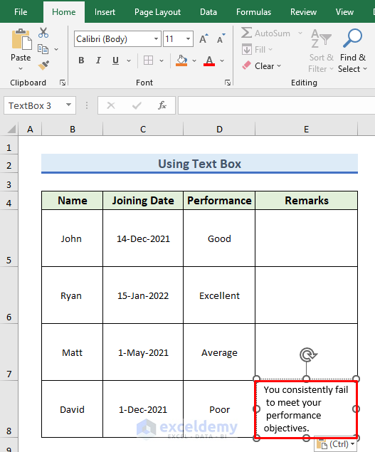 Use Text Box to Write a Paragraph in Excel Cell