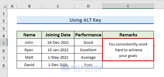 Use ALT Key to Write a Paragraph in Excel Cell