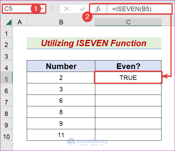 Utilice la función ISEVEN para encontrar el número par