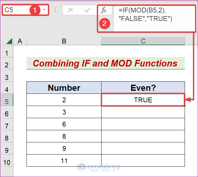 Combine IF and MOD Functions to Get Even Entries in Excel