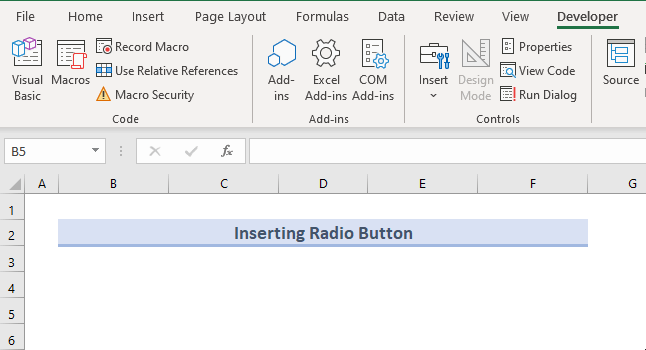 Inserting a Radio Button in Excel without VBA