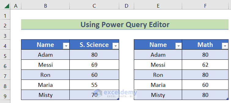 Dataset to Perform Left Outer Join in Excel
