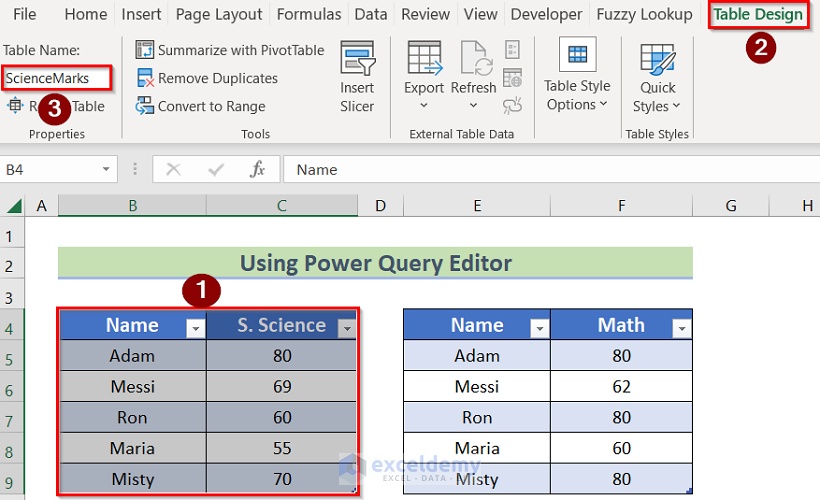 Data tab to Perform Left Outer Join in Excel