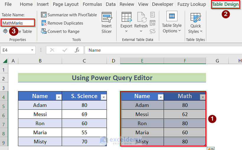 Table Design to Perform Left Outer Join in Excel