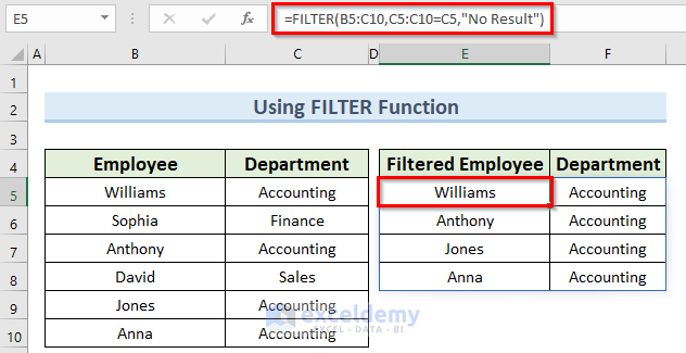 filter function as list of dynamic array formulas in Excel