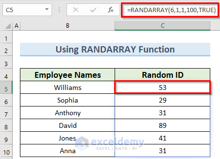 randarray function from list of dynamic array formulas in Excel