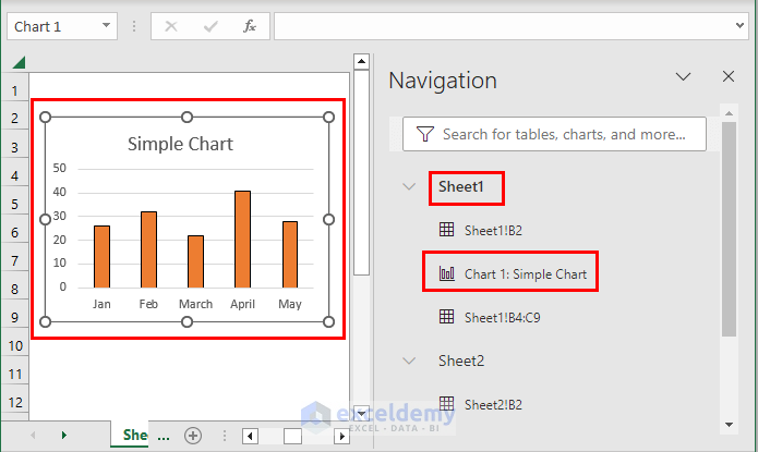 Use Navigation Pane to Navigate Excel Sheets, Chart, Tables or Pictures