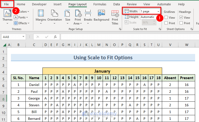 opening print preview to perform page scaling in Excel