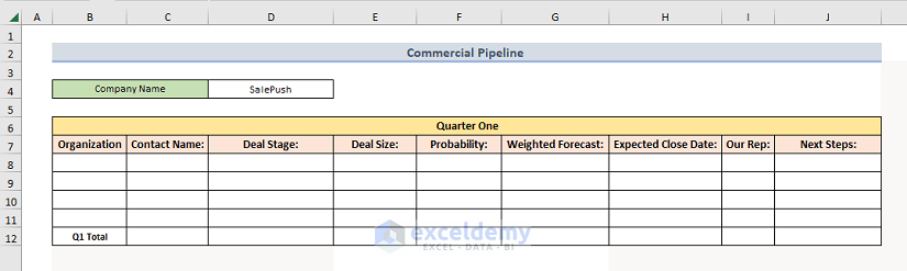 pipeline commercial in excel