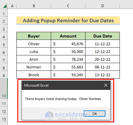 creating automatic pop-up reminders - caterease... How to Create Popup Reminder in Excel (3 Ideal Examples)