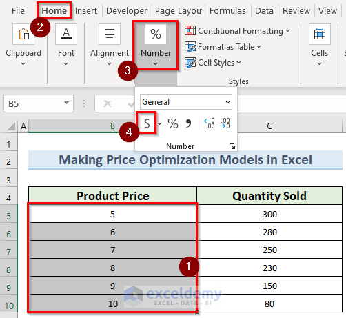 creating dataset to make price optimization models in Excel