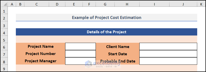 project cost estimation example excel