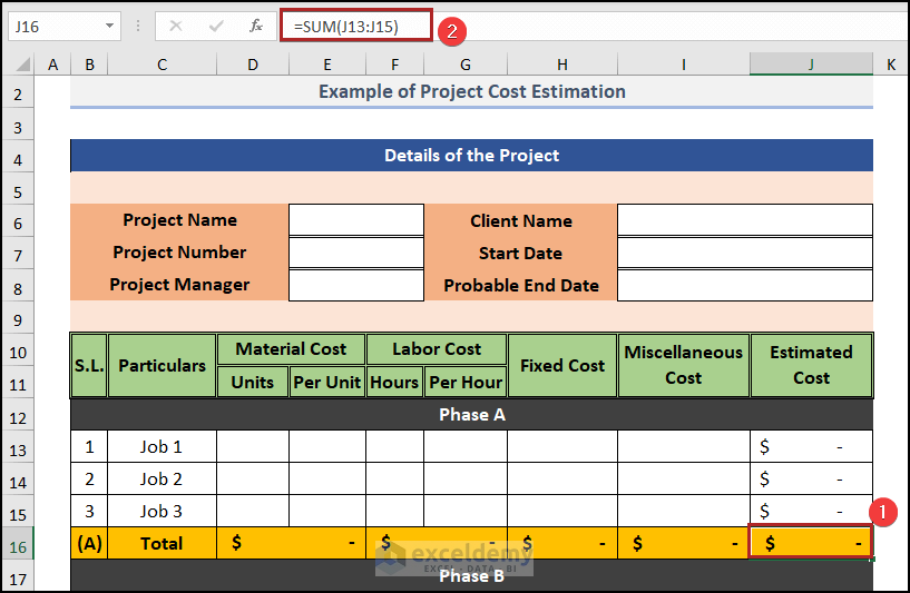 total cost estimation of phase A