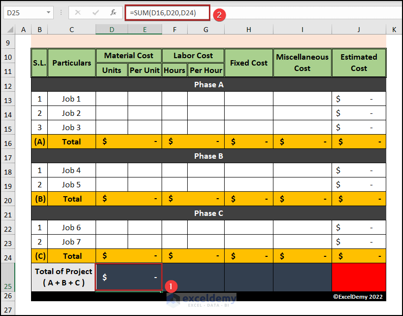 Calculate Total Estimated Project Cost