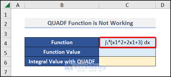 inegral to check quadf not working in excel