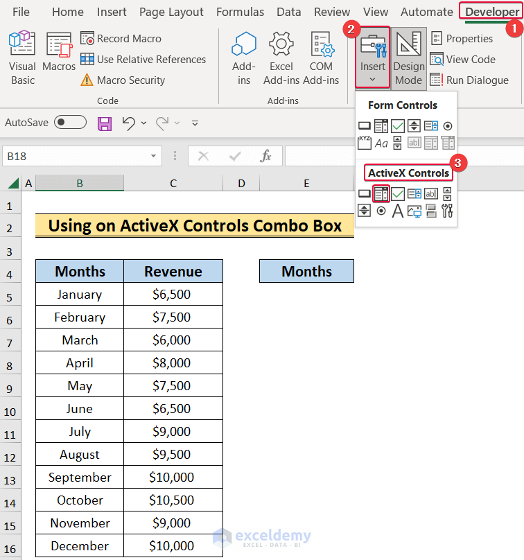 inserting activex combo box to reset combobox to default value using vba in excel