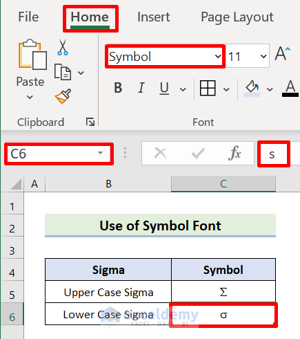 Output of Using Symbol Font to Type Sigma Symbol
