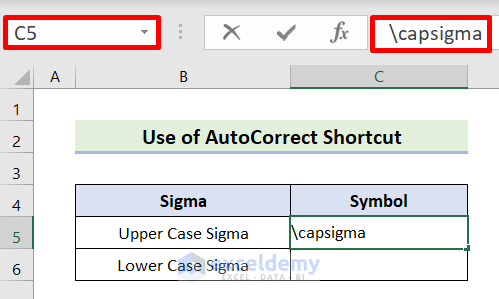 Form Custom AutoCorrect Shortcut to Add Sigma