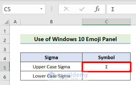 Input Sigma Sign from Windows 10 Emoji Panel